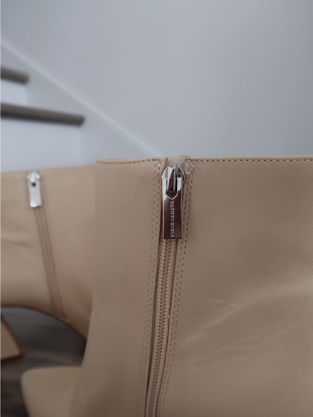 Vince Camuto Beige Leather Ankle Zip Booties